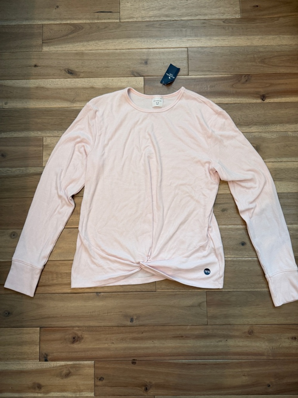 abercrombie kids Light Pink ribbed Long Sleeve Twist-Hem Top shirt
